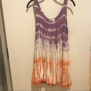 LF Orange and Purple White Tye Dye Flowy Dress